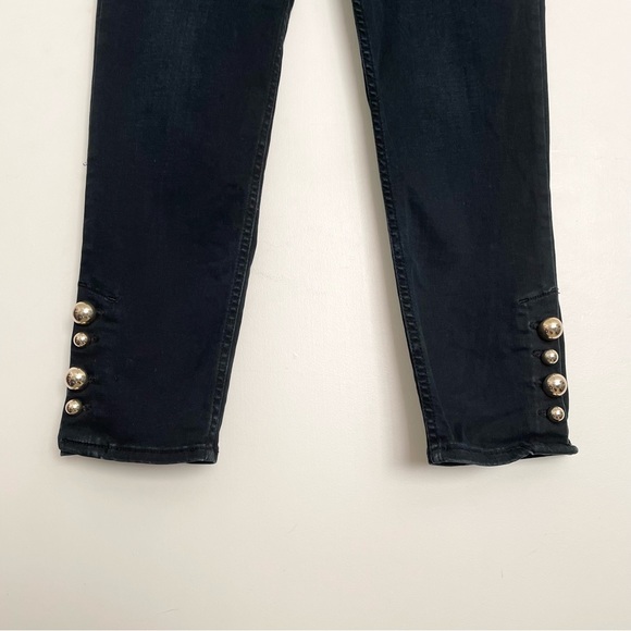 Zara Trafaluc Black Cropped Skinny Jeans Gold Bobble Button Ankle Embellished - Picture 6 of 16